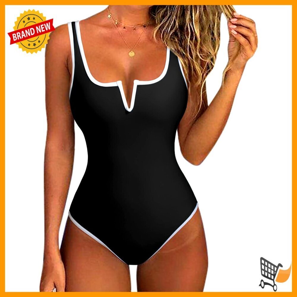 Tummy Control One Piece Swimsuit High Cut Push Up Nylon Spandex Size M